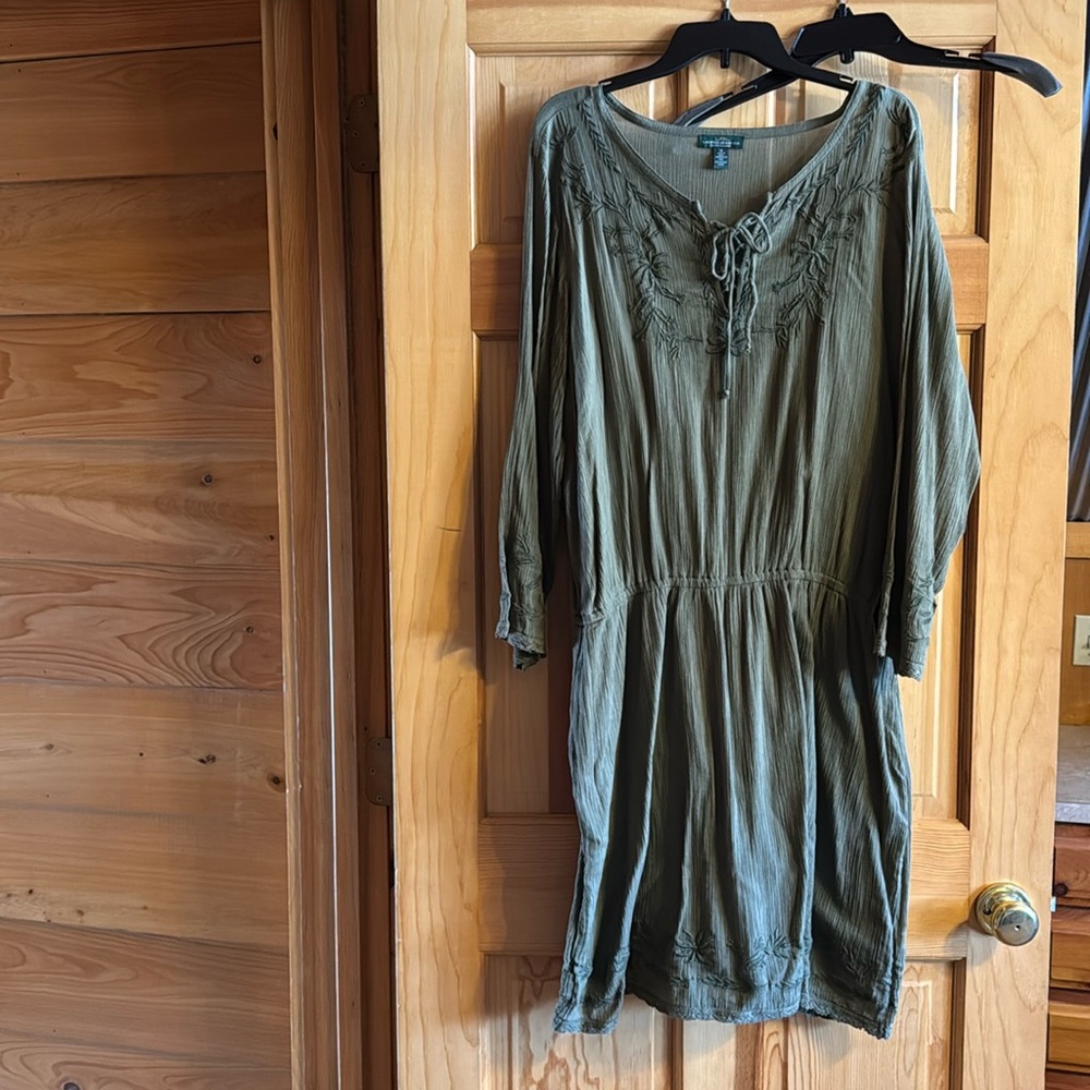LRL Lauren Jeans Co Ralph Lauren sz 16 army green fully lined gauze dress